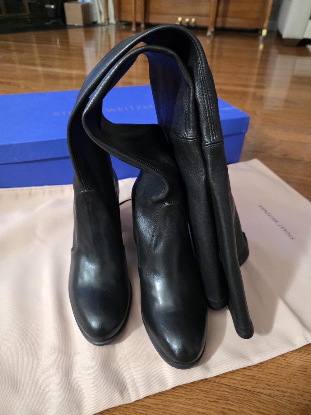 Stuart Weitzman Tall Black Leather Over-the-Knee Boots - Picture 7 of 16